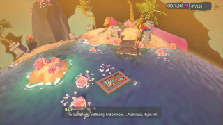 Rätsel bedeuten meistens Erkunden und Dinge finden oder erst per Spielmechaniken erreichen. Hier fahren wir per Floß von Insel zu Insel, um einen Gestrandeten zu befreien. 'Monkey Island'-Erinnerungen inklusive.