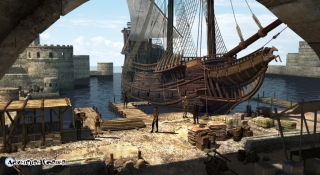 Für Hintergrundanimationen wie Beispielsweise das Wasser im Hafen wird ressourcenschonend ein Video eingespielt.